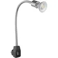 ledscom.de Steckdosenlampe LESCH Leselampe Schwanenhals, Schalter, chrom/schwarz + LED Lampe 510lm 45° warm-weiß