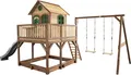 AXI Spielhaus Liam mit Sandkasten, Doppelschaukel & grauer Rutsche | Stelzenhaus XXL in Braun & Grün aus Holz für Kinder | Spielturm mit Wellenrutsche für den Garten