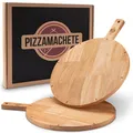 Pizzateller Holz, Pizzabrett aus Kautschukholz, PizzaZubehör zu Hause, Schnei...