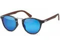 styleBREAKER Unisex Sonnenbrille Panto Holzoptik | Runde Retro Brille UV400 | Modisches Wood Look Design (Kunststoff) inkl. Etui & Tuch, Schwarz-Silber/Blau verspiegelt