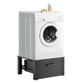[en.casa] Waschmaschinen Untergestell Comfortixx mit Schublade Waschmaschinen-Unterschrank 63 x 54 x 31 cm Podest bis 150 kg gummierte Füße Stahl Schwarz
