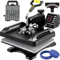 VEVOR Transferpresse 5 in 1 T-Shirt Druckmaschine 29 x 38 cm Transferpresse 1000W Textilpresse Druckmaschine mit 1,5 m Kabellänge für Übertragung von Mustern auf T-Shirts Kappen, Becher Schwarz