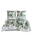 ZIRVEHOME Bettwäsche 240x220 Baumwolle dreiteilig weiß Bettbezug 240x220 cm grün Tropical Blattmuster, VersyV1