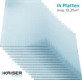 Kaiser plastic Gewächshausplatten 14 Stk. | Polycarbonat ( PC ) Doppelstegplatten - Hohlkammenplatten | Gewicht 700g / m2 | 1210 x 605 mm - 4mm Stärke | 10,25m2 Gesamtfläche