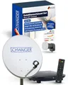 SCHWAIGER Satellitenschüssel Komplettset I Ø 60 cm Stahl Offset Antenne in Hellgrau I Inkl. Single LNB 1-Fach & HD SAT-Receiver mit Fernbedienung I Digital HD Empfang I Integrierte Kabelführung