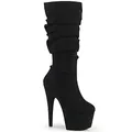 Pleaser Damen ADORE-1061 Plateau High Heels Stiefel Velours Schwarz 39 EU