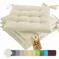 etérea 4er Set Sitzkissen Outdoor 40x40 mit Bändern - Stuhlkissen Creme für Gartenstuhl & Innenbereich - waschbare Sitzauflagen Gartenmöbel - 4 Stück Kissen 40x40 cm - Creme