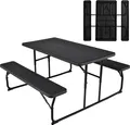 COSTWAY Klappbarer Picknicktisch mit Bänken, 136 cm Campingtisch-Set für draußen, Bierzeltgarnitur Biertischgarnitur für Terrasse, Garten (Schwarz)