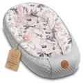 Warmes Nestchen Baby 90x50 cm - Kuschelnest Neugeborene Nestchen Winter/Herbst Kokon Babynest Wilde Rose Grau - Rosa/Weiß/Grau