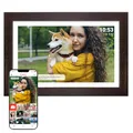 Denver PFF-1543DW Digitaler Wi-Fi Bilderrahmen – 15,6 Zoll Full HD IPS Touchscreen, Integrierte FRAMEO Software, Drahtloses Teilen, Timer-Funktion, Holzrahmen dunkel
