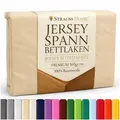 Strauss Home Spannbettlaken Premium 160 g/m2 Gekämmte Baumwolle Jersey in Hotelqualität, Gummizug: Rundumgummi, OEKO-TEX®-zertifiziert - Hotelqualität – Formstabil & Langlebig beige 180x220-200x220cm cm