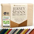 Strauss Home® Premium Spannbettlaken – 160 g/m² Gekämmte Baumwolle – Extra Hohe Steghöhe in Hotelqualität – Formstabil & Langlebig – Für Boxspringbetten bis 35 cm – 180x220-200x220cm - Sand/Natur