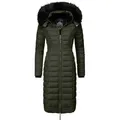 Navahoo Wintermantel Umay langer Damen Winter Steppmantel mit Kunstfellkapuze grün XXL (44)