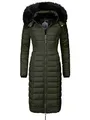 Navahoo Damen Wintermantel Warmer Steppmantel lang mit Kapuze Umay Olive Gr. XXL