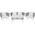 Gartenmöbel Set Cremeweiß Rattan Sicherheitsglas Textil Inkl. Kissen 4-sitzer Terrasse Outdoor Modern