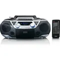 Lenco SCD-720SI - Tragbare XXL Boombox mit DAB+ / FM-Radio, Bluetooth®, CD-, USB- und Kasetten-Spieler - Silber - Schwarz/Silber