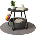 Couchtisch KOSI Schwarz aus Metall Ø 45 x 45 cm mit Aufbewahrungskorb Canvas, Beistelltisch rund mit Ablage - Wohnzimmertisch im Vintage Style, Sofatisch , Gartentisch mit Stoffkorb, zerlegt