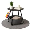 Coemo Couchtisch KOSI Schwarz aus Metall Ø 45 x 45 cm mit Aufbewahrungskorb Canvas, Beistelltisch rund mit Ablage - Wohnzimmertisch im Vintage Style, Sofatisch, Gartentisch mit Stoffkorb, zerlegt