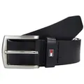 Tommy Hilfiger Ledergürtel DENTON 3,5 cm breit Robuster Ledergürtel mit Flag-Label, silberne Schnalle, verstellbar blau 115