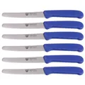 GRÄWE Tafelmesser 6 Stück, Messerset zum Schneiden, 6er Pack Brötchenmesser, Frühstücksmesser mit einseitigem Wellenschliff, Brotmesser, scharfe Messer für Brotzeit, 21 cm - Blau