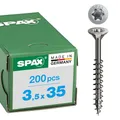 SPAX Universalschraube aus Edelstahl rostfrei A2, 3,5 x 35 mm, 200 Stück, T-STAR plus, Senkkopf, Teilgewinde, 4CUT, 0197000350353