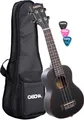 Schwarze Tenor Ukulele mit Aquila Saiten, Gurtpins, gepolsterte Tasche & Picks
