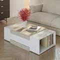 Couchtisch 'Eljak' Wohnzimmertisch 110 x 57 x 31 cm mit 2 offenen Ablagefächern rechteckig Weiß/Travertin