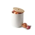 Betty Bossi Zwiebeltopf Keramik mit Bambusdeckel – Frische Zwiebeln und Knoblauch dank Luftzirkulation, Hochwertige Keramik, Stilvoll und funktional für jede Küche