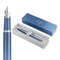 Parker IM Writing Rituals Füller | Gehäuse in ruhevollem Blau mit Farbverlauf und Chrome-Zierteilen | Füllfederhalter mit Feiner Feder | blaue Tinte | Geschenkbox