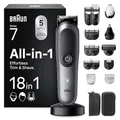Braun All-in-One Series 7, 18-in-1 Multigroom, Barttrimmer, Nasenhaartrimmer, Haarschneidemaschine für Gesicht, Kopf und Körper, 120 Min Akku, 14 Längen (0.1–21 mm), Wasserdicht, AIO7585, Grau