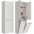 CDF Bad-Hochschrank NEL 2K DD | Farbe: Weiß glänzend | Modernes Badregal | Stauraumschrank | Geräumige Einlegeböden | Türen | Einfache Montage... - Weiß