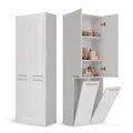 CDF Badezimmerschrank Bad Schrank Mit Wäschekorb Weiß Glänzend Badschrank Mehrzweckschrank Badregal Stehend Hochschrank Schublade Tür Bodenschrank Allzweckschrank 2 Wäschekorb 174 x 60 x 30