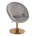 Wohnling Polsterstuhl Loungesessel Drehstuhl Clubsessel Samt Grau Cocktailsessel Barsessel (Samt Grau / Gold Design Drehstuhl mit Rückenlehne), Clubsessel Lounge, Relaxsessel Loungesessel