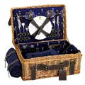 Picknickkorb Champs-Elysées aus Weidengeflecht und echtem Leder, dunkelblau - 2 Personen - voll ausgestattet - Les Jardins de la Comtesse