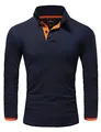 Amaci&Sons Herren Poloshirt Basic Kontrast Langarm Polohemd Shirt 5201 Navyblau/Orange 3XL
