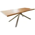 DELIFE Esstisch Edge, Akazie Natur 240x100 Kreuzgestell Rechteck Edelstahl Live-Edge Esstisc beige Baumkante Rechteck, Plattenstärke: 3,5 cm | 240 cm x 74 cm x 100 cm