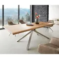 DELIFE Esstisch Edge 240x100 Akazie Natur Kreuzgestell Rechteck Edelstahl Live-Edge - Hellbraun/Braun