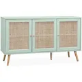 Sweeek - Sideboard Mit Holzoptik Und Rohrgeflecht 120 Cm
