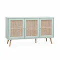 Alice's Home - Sideboard mit Rohrgeflecht 120 x 39 x 70 cm - 2 Ebenen - 3 Türen - Skandinavische Zirkelfüße - Bohème