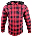 Motorradhemden Biker Aramid Hemdjacke Wasserdicht & Winddicht Motorrad Hemd mit Innenfutter & Kapuze Flanell Lumberjacke (DE/NL/SE/PL, Alphanumerisch, M, Regular, Regular, Rot)