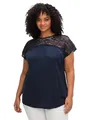 Sheego Damen Große Größen Shirt mit Spitzenpasse an der Schulterpartie Citywear feminin Rundhals-Ausschnitt Spitze