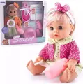 Sprechende Babypuppe mit Haaren, die pinkelt – mit Zubehör – Lena