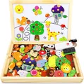 Jojoin Holzpuzzle mit Doppelseitiger Tafel, Puzzles, 110 Stück Tiermuster Kinder