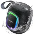 RIENOK Bluetooth Lautsprecher Klein mit Licht FM Radio Bluetooth 5.3 Musikbox Kabellos Bass Box mit 15 Stunden Spielzeit Stereo Tragbar Wasserdicht TF Karte USB Stick Schwarz