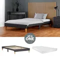 Bett 90x200 cm Matratze Lattenrost Polsterbett Stoff Grau Einzelbett Homestyle4u