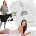 ELONEO Schlaf Topper Reise-Set 3 teilig: Visko-Matratzenauflage, Visko-Kopfkissen, hochwertige Transporttasche, 100% Visco, Visco-Topper: B 70 x L 200