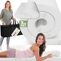 ELONEO Schlaf Topper Reise-Set 3 teilig: Visko-Matratzenauflage, Visko-Kopfkissen, hochwertige Transporttasche, 100% Visco, weiß, Visco-Topper: B 70 x L 200