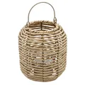 Rattan Windlicht Natur mit Kerzenglas - 23 x 19 cm - Bast Laterne mit Bügel zum Hängen - Korbgeflecht Tischlaterne Boho Chic Deko Kerzenhalter Teelichthalter für Innen und Außen mit Tragegriff