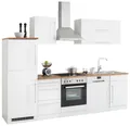 Küchenzeile KOCHSTATION "KS-Samos", weiß (küche: weiß, front: weiß, korpus: weiß, arbeitsplatte: wotaneichefarben), B:280cm H:200cm T:60cm, Komplettküchen-Sets, Küchenzeile, Breite 280 cm, wahlweise mit E-Geräten, mit Arbeitsplatte