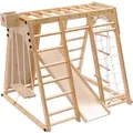 HOME DELUXE - Indoor Klettergerüst LIO - Kiefernholz, 121 x 112 x 121 cm, inkl. Tonieboxhalterung, Rutsche, Kletterwand und Schaukel I Kletterwand... - Naturbelassen